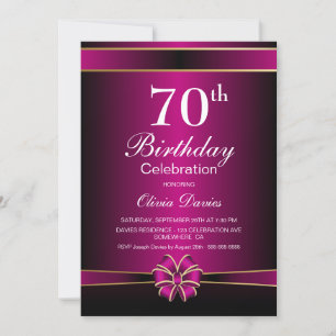Invitación Celebración de cumpleaños 70 negros y rosados