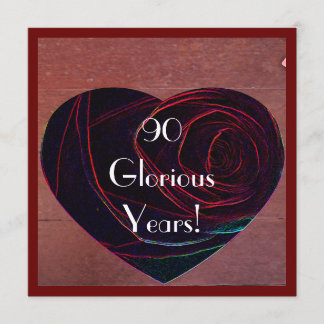 Invitación Celebración de cumpleaños 90-Corazón rosa Rojo