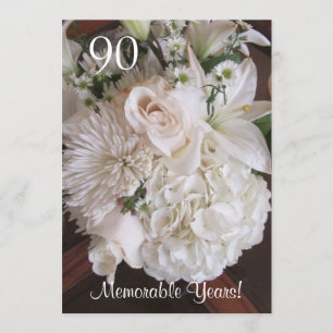 Invitación Celebración de cumpleaños 90/Elegante Floral Blanc
