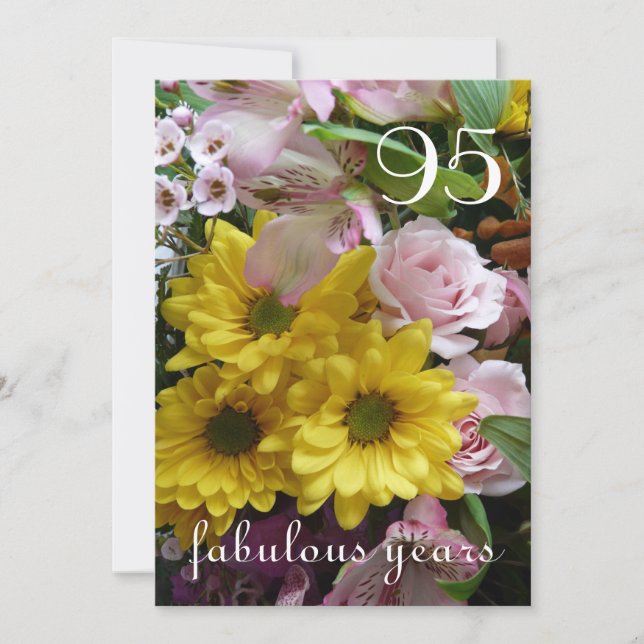 Invitación ¡Celebración de cumpleaños 95!-Flores rosas y amar (Anverso)