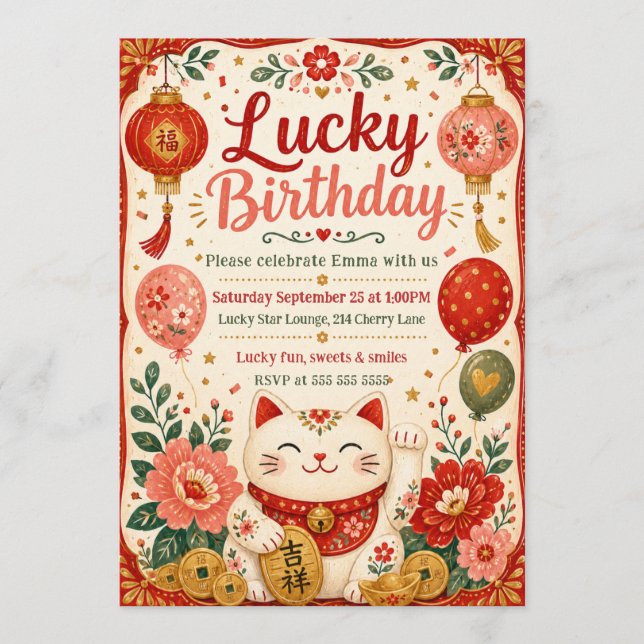 Invitación Celebración de cumpleaños afortunado (Anverso)