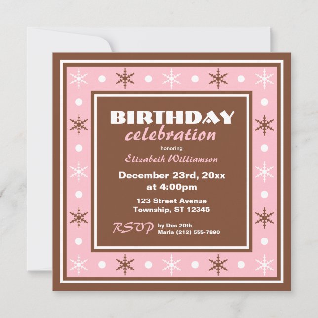 Invitación Celebración de cumpleaños color marrón y rosa (Anverso)