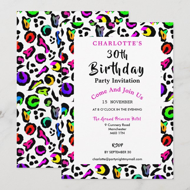 Invitación Celebración de cumpleaños colorida y moderna (Anverso / Reverso)