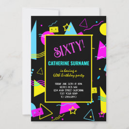 Invitación Celebración de cumpleaños colorido retro número 60