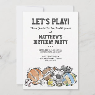 Invitación Celebración de Cumpleaños con Balones de Deportes