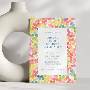 Invitación Celebración de cumpleaños con confeti de acuarela 