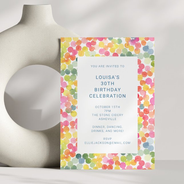 Invitación Celebración de cumpleaños con confeti de acuarela  (Subido por el creador)