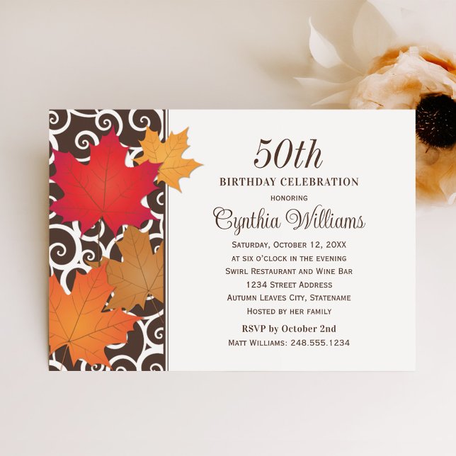 Invitación Celebración de Cumpleaños con Elegantes Hojas de O (Subido por el creador)