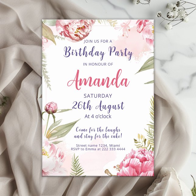 Invitación Celebración de cumpleaños con flor suave (Subido por el creador)