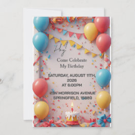 Invitación Celebración de cumpleaños con globos