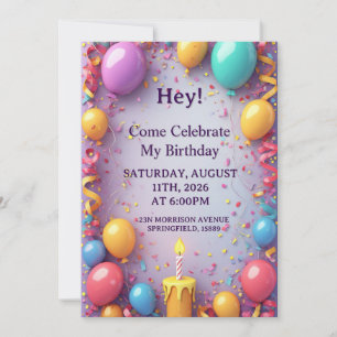 Invitación Celebración de Cumpleaños con Globos