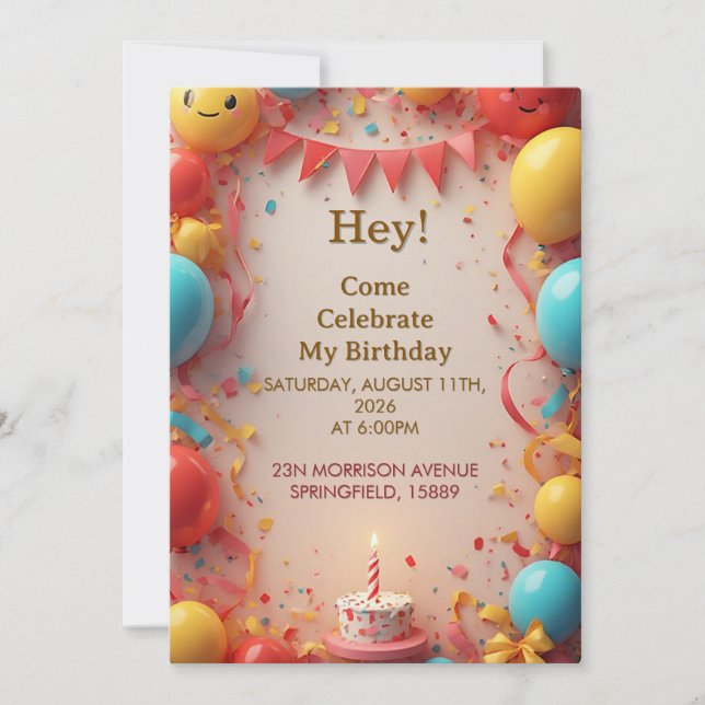 Invitación Celebración de cumpleaños con globos (Anverso)