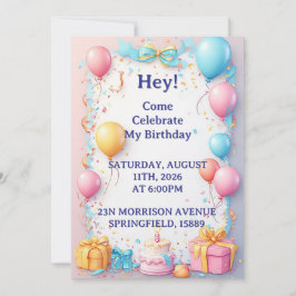 Invitación Celebración de cumpleaños con globos