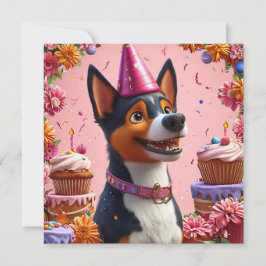 Invitación Celebración de cumpleaños con perro feliz