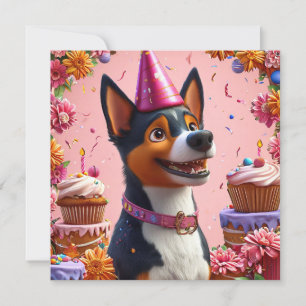 Invitación Celebración de cumpleaños con perro feliz