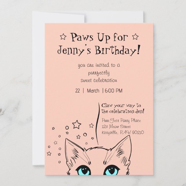 Invitación Celebración de cumpleaños con tema de gato de moda (Anverso)