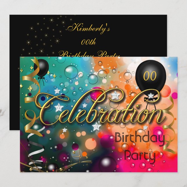 Invitación Celebración de cumpleaños de cualquier edad para a (Anverso / Reverso)
