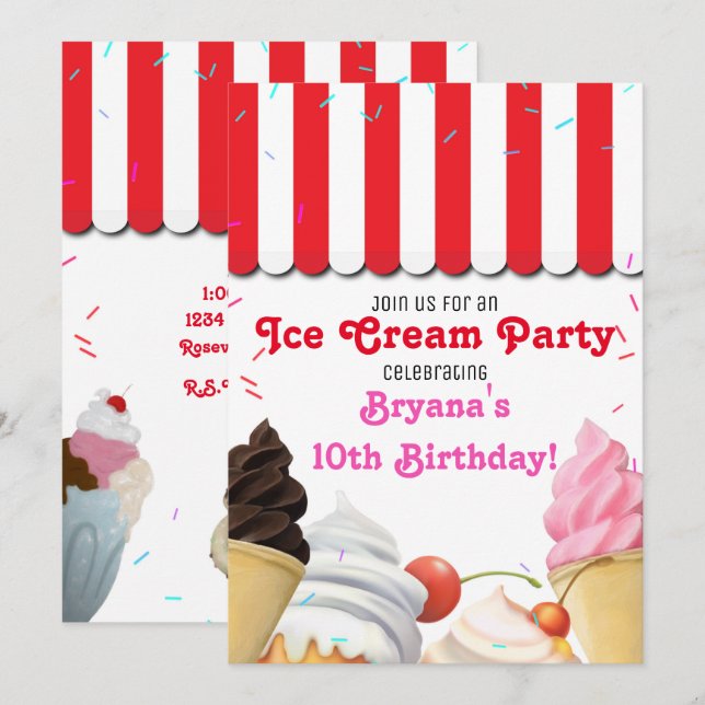Invitación Celebración de cumpleaños de Fiesta de helado crem (Anverso / Reverso)