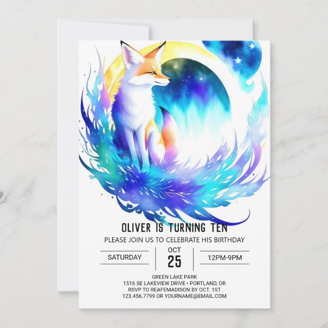 Invitación Celebración de cumpleaños de Fox Watercolor (Anverso)