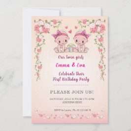 Invitación Celebración de cumpleaños de gemelas