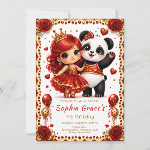 Invitación Celebración de cumpleaños de la princesa panda ros