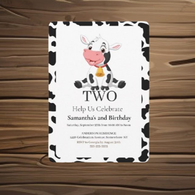 Invitación Celebración de cumpleaños de Moo-velous ( Enjoy fun activities, joyful decorations, and cherished memories. Join us for a day of laughter and)