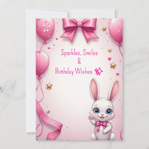 Invitación Celebración de cumpleaños de niña con conejo rosa