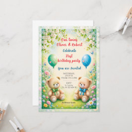 Invitación Celebración de cumpleaños de niños gemelos