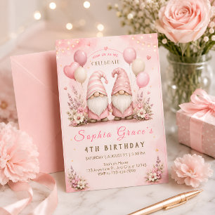 Invitación Celebración de cumpleaños del gnomo rosa