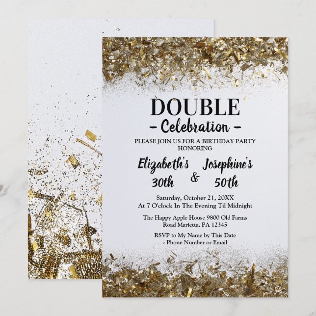 Invitación Celebración de cumpleaños doble conjunta de adulto (Anverso / Reverso)