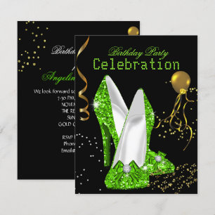 Invitación Celebración de Cumpleaños Dorado Verde Lima Brilla