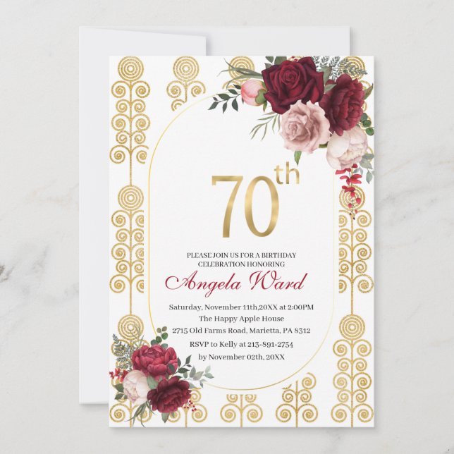 Invitación Celebración de cumpleaños elegante  brillo floral  (Anverso)