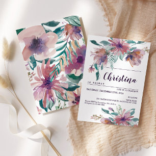Invitación Celebración de cumpleaños elegante con flores de c