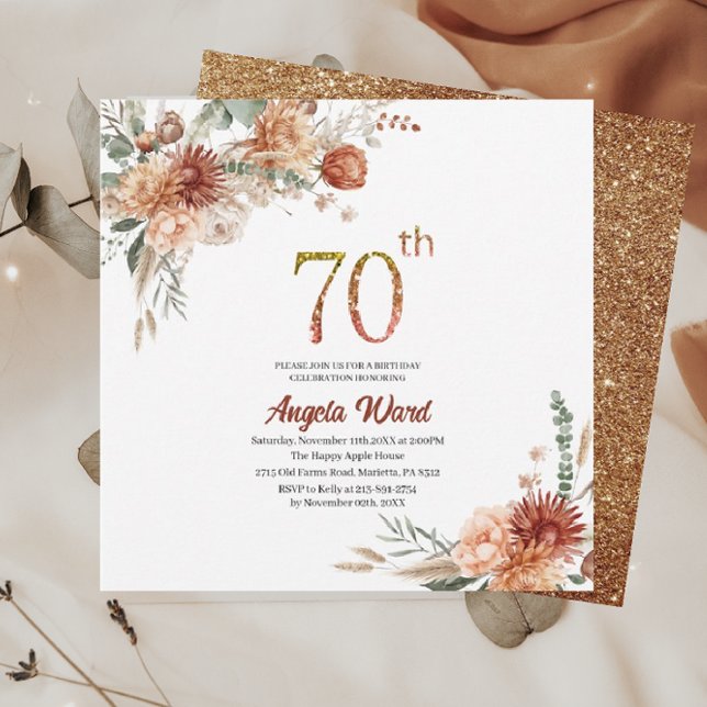 Invitación celebración de cumpleaños elegante floral terracot (Subido por el creador)