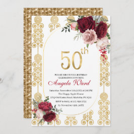 Invitación Celebración de cumpleaños elegante flores brillan