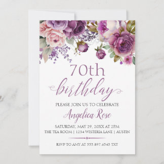 Invitación Celebración de cumpleaños floral púrpura 70 cumple