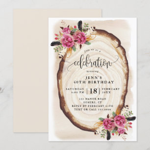 Invitación Celebración de cumpleaños, Floral rosa de trozo de