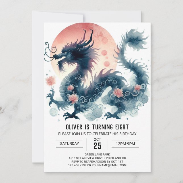 Invitación Celebración de cumpleaños incansable y audaz Drago (Anverso)