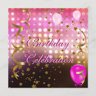 Invitación Celebración de Cumpleaños Luces Rosadas Estrellas 