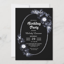Invitación Celebración de cumpleaños Moody Black Floral Fiest