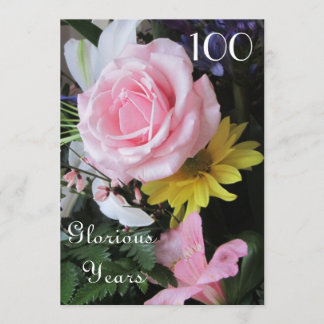 Invitación ¡Celebración de cumpleaños número 100!-Bouquet ros