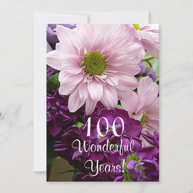 Invitación Celebración de cumpleaños número 100/Bouquet rosad (Anverso)