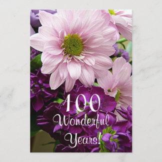 Invitación Celebración de cumpleaños número 100/Bouquet rosad
