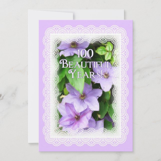 Invitación Celebración de cumpleaños número 100 - Clematis mo (Anverso)