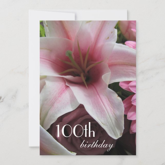 Invitación Celebración de cumpleaños número 100 - Lirio rosa (Anverso)