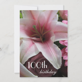 Invitación Celebración de cumpleaños número 100 - Lirio rosa