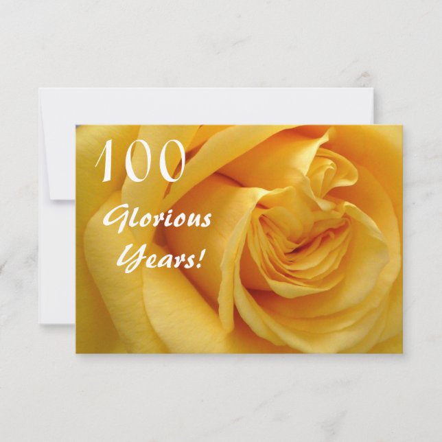 Invitación Celebración de cumpleaños número 100/Rosa Amarillo (Anverso)