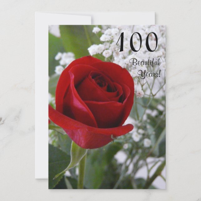 Invitación Celebración de cumpleaños número 100 - Rosa Roja (Anverso)
