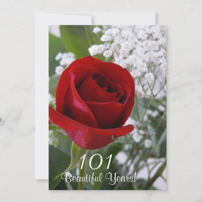 Invitación Celebración de cumpleaños número 101 - Rosa Roja (Anverso)