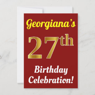 Invitación Celebración de cumpleaños número 27 Rojo y Dorado